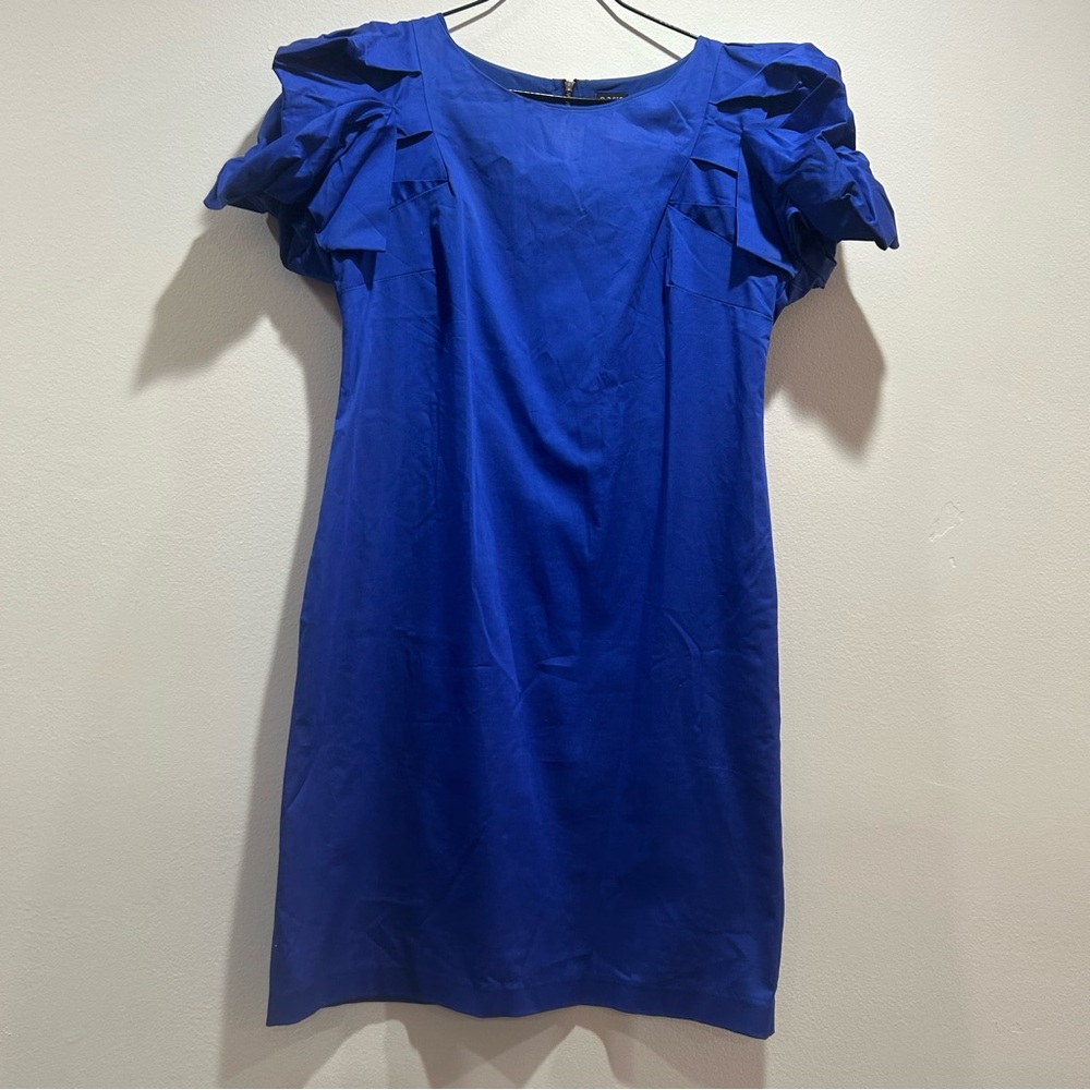 Oasis royal blue sheath dress with zipper on the back ruffle sleeves Size 10